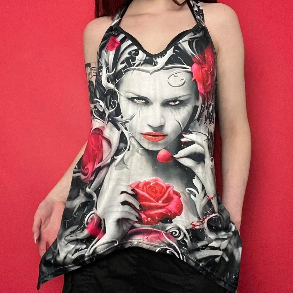 Gothic tank top with graphic of girl ❤️🩶​​​​​